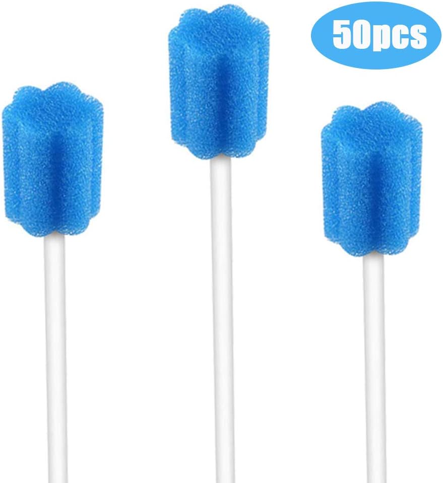 Disposable Unflavored Oral Care Sponge Swabs,Quincunx Blue (50 Count