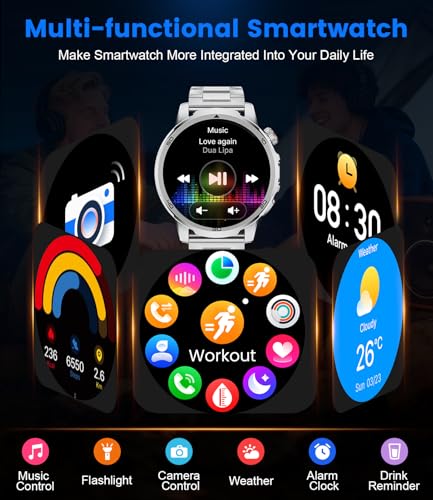 LIGE SMART Men's Smart Watch, Large Screen 1.85"/Bluetooth Call/1000mAh/LED Torch, Men's Smartwatch with Heart Rate/Sleep/IP68/110+ Sports Modes Android iOS, Silver