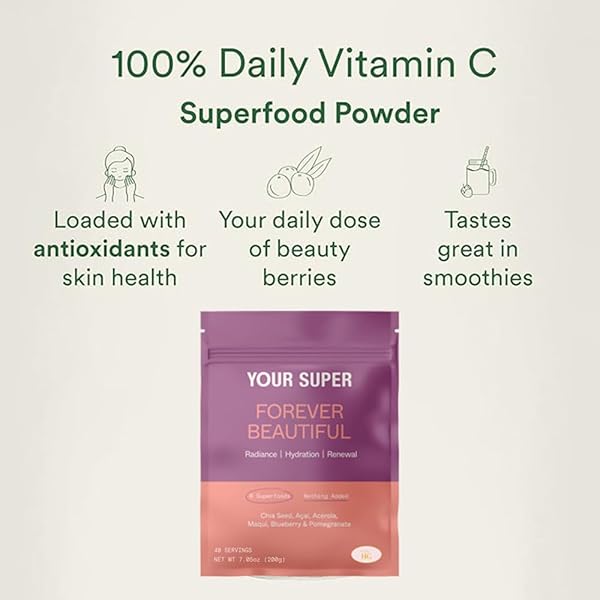 YOUR SUPER FOREVER BEAUTIFUL SUPERFOOD BLEND – ORGANIC SUPERFOOD POWDER FOR HEALTHY SKIN AND HAIR, WITH ORGANIC AÇAÍ, POWDER, MAQUI BERRY, MACA, AND ACEROLA (40 SERVINGS)