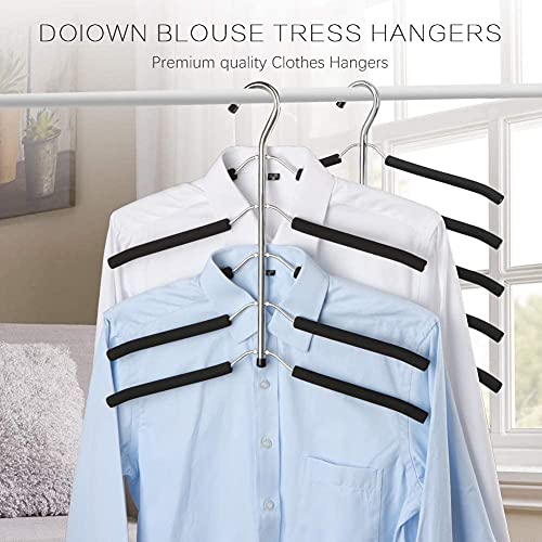 Arabest Hangers Space Saving, 2 Pcs 5 in 1 Magic Multiple Stainless Steel Metal Hanger, Multi Layer Hangers Non Slip Metal Foam Padded Clothes Hanger Coats Hangers for Household Space Saver (Black)