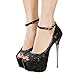 getmorebeauty Women's Black Lace Flower Strappy Hollow High Heels 5 B(M) US