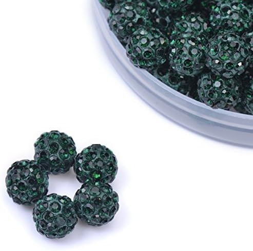 iCherry(TM) 10mm 100pcs/Lot Dark Green Clay Pave Disco Ball for Rhinestone Crystal Shamballa Beads Charms Jewelry Makings