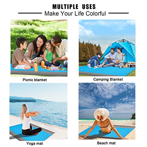 UPSTONE Sand Free Beach Blanket Mat - 82''×79'' 【Include 2 pcs Inflatable Pillow】Waterproof Travel Hiking Camping Picnic Mat Outdoor Large Beach Blanket Sand Proof with Drawstring Carrying Bag - Blue