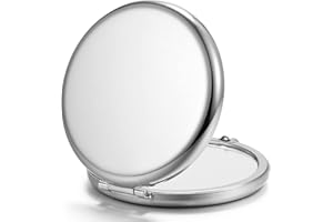 Getinbulk Compact Mirror for Purse, Double-Sided 1X/2X Magnifying Metal Pocket Makeup Mirrors(Round, Silver)