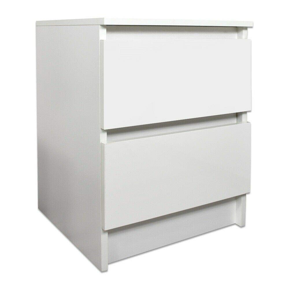 Carlton Sleek White Matt 2 Drawer Bedside Cabinet Small Chest Of