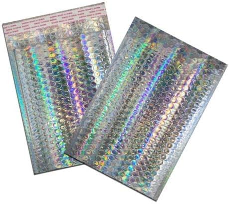 100 Pcs 8" x 12" Holographic Metallic Bubble Mailer Self Sealing Padded Designer Envelopes