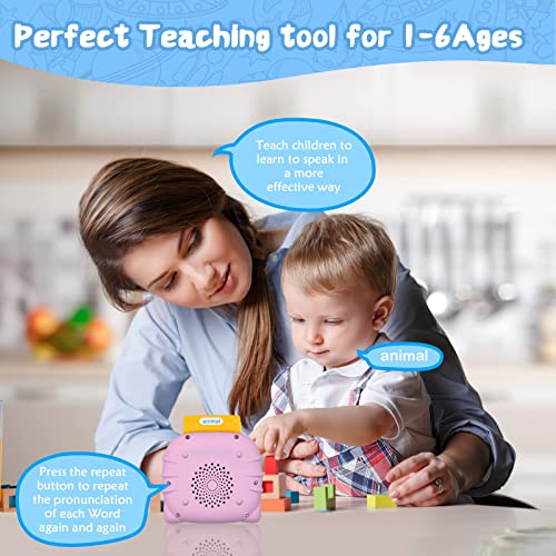 Talking Flash Cards Learning Toys for 2 3 4 5 Year Old Kids Toddler Flash Cards, Educational Toddlers Toys Reading Machine with 224 Words, Preschool Montessori Toys and Birthday Gift for Kids (Pink)