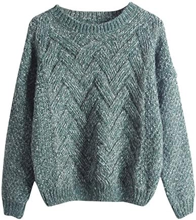 Qitun Women's Oversized Pinned Variegated Sweater Long Sleeved Short Knit Pullover