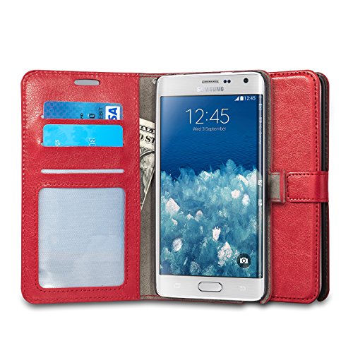 Galaxy Note Edge Case, J&D [Stand View] Samsung Galaxy Note Edge Wallet Case [Slim Fit] [Stand Feature] Premium Protective Case Wallet Leather Case for Samsung Galaxy Note Edge (Red)