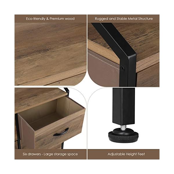 HOMECHO Fabric Dresser with 6 Drawers, Wide Chest of Drawers with Wood Top, Sturdy Metal Frame