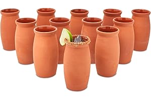 Okuna Outpost Cantaritos Clay Drinking Cups - 12 oz 12-Pack Brown - Handcrafted Reusable Mexican Coffee Mugs & Cups for Hot & Cold Beverages