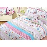 Cozy Line Home Fashions Happy Owl Pink Reversible Quilt Bedding Set, Coverlet, Bedspreads for Kids, Girls (Happy Owl, Twin - 2 Piece)