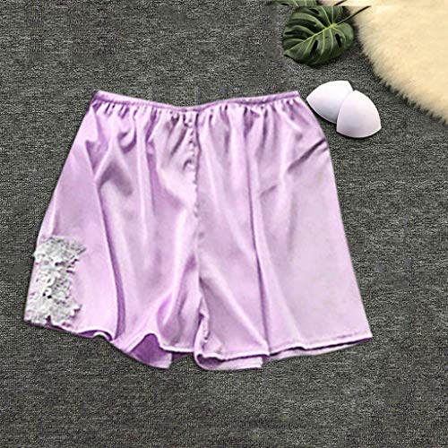 Women's Boxer Shorts Pajama Bottoms Solid Boxer Shorts Lace Hem Pajamas Shorts Sexy Plus Size Stain Sleep Shorts Pink