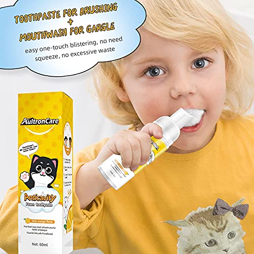 Foam Toothpaste Kids, Fluoride Free Toddler Toothpaste with Orange