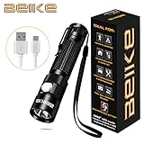 BEIKE USB Rechargeable Flashlight, IPX8 Waterproof Small Portable LED Flashlight with Clip for Camping Hiking Emergency EDC (18650 Battery Included)
