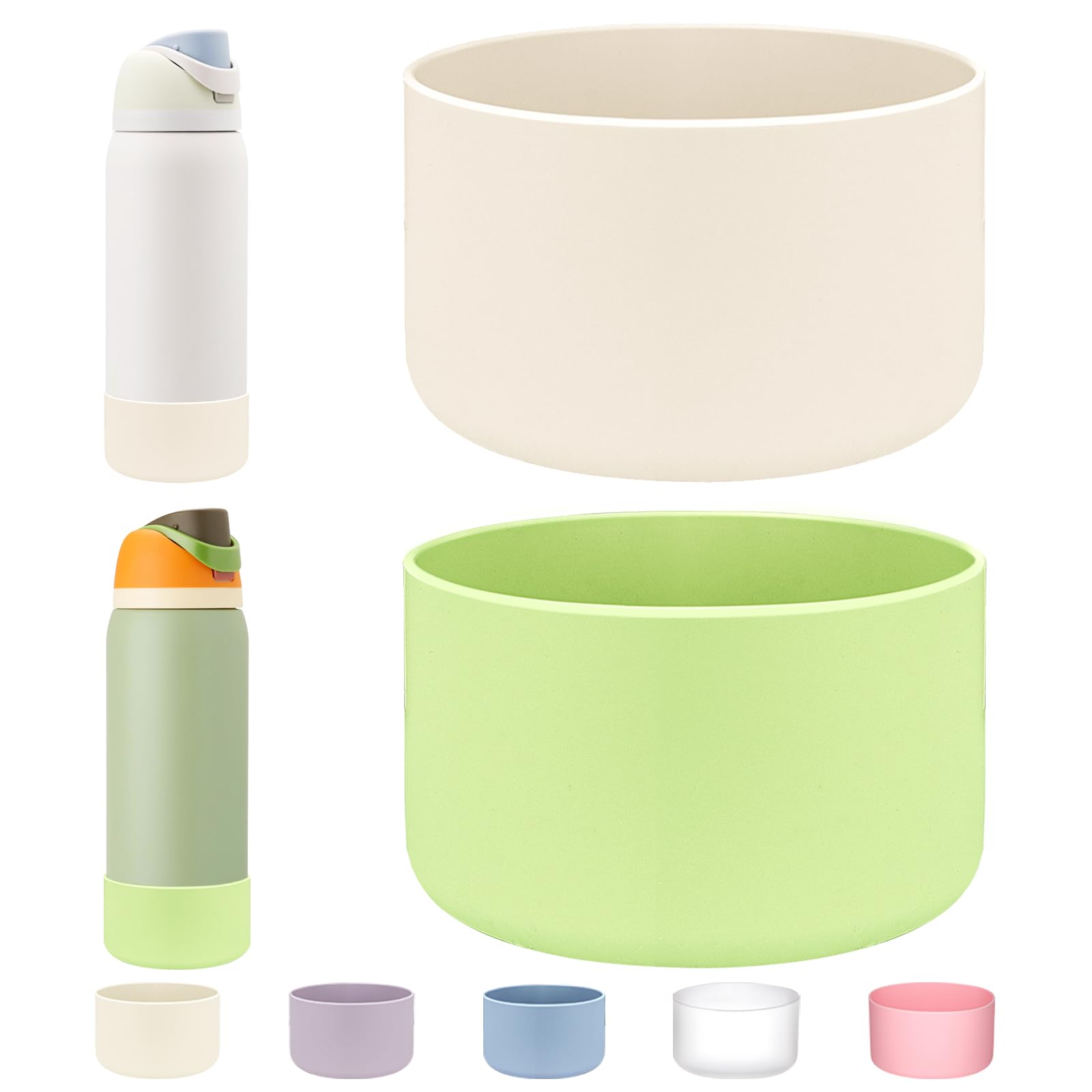 WK IEASON 2Pcs Silicone Water Bottle Boot for Owala 32oz, Protective Flask Bottom Cover Base for Owala FreeSip Twist and Flip Flask Bottles (Cream/Mint, 32OZ)