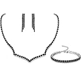 Ruzzykea Crystal Rhinestone Tennis Wedding Jewelry Set Earrings Necklace Bracelet for Bride Bridesmaid Prom Homecoming Party