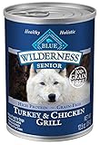 Blue Buffalo Wilderness High Protein Grain Free, Natural Senior Wet Dog Food, Turkey & Chicken Grill 12.5-oz can (pack of 12)
