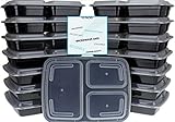 12-Piece 3-Compartments - Lunch Box Bento Box - Food Storage Portion Control Containers - 21 Day Fix BPA Free, Reusable, Microwave Dishwasher & Freezer Safe
