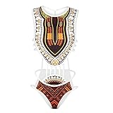 Letiane Women's African Tribal Print Bikini High Cut Monokini One Piece Swimsuit Backless Swimwear (S, White)