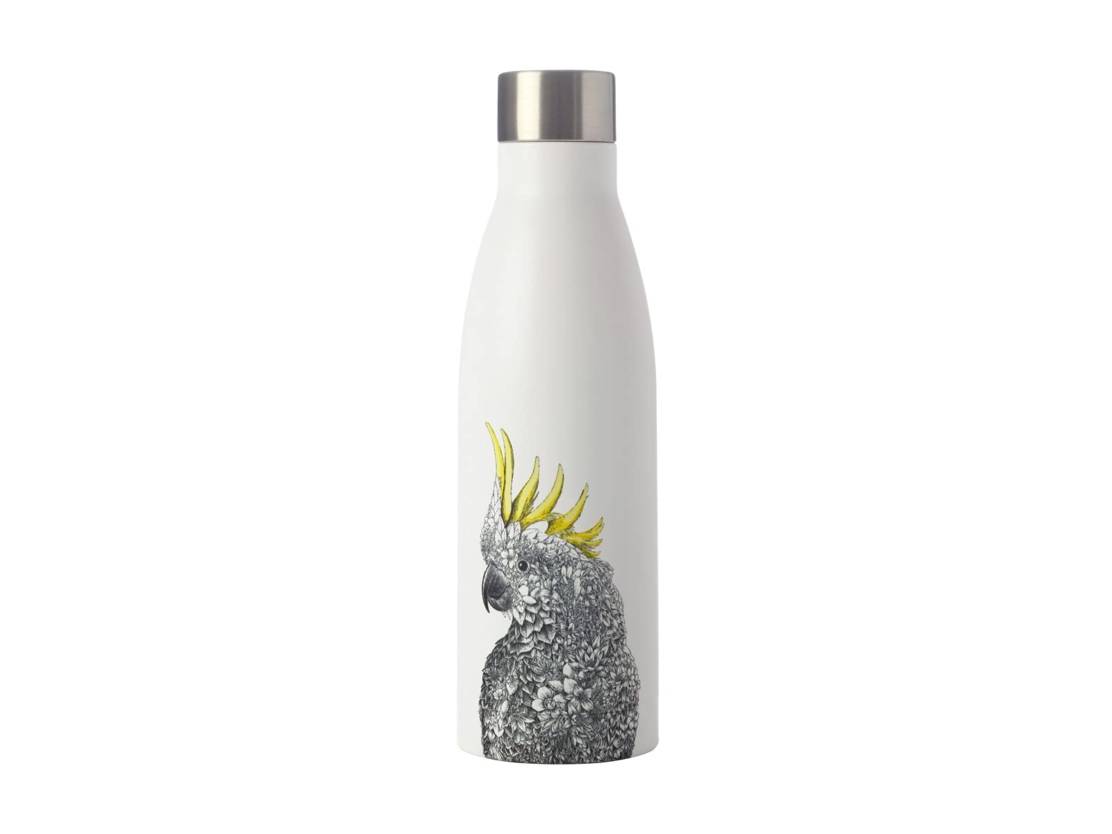 Maxwell & Williams Marini Ferlazzo Insulated Water Bottle with Sulphur-crested Cockatoo Design, Double Wall Stainless Steel, White, 500 ml