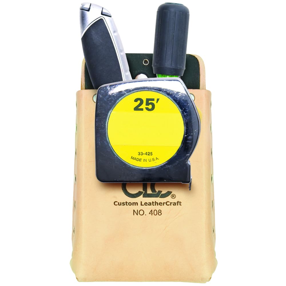 Custom Leathercraft408 Box-Shaped All-Purpose Pouch Tan, 4-1/2-In x 7-1/2-In w/tape clip