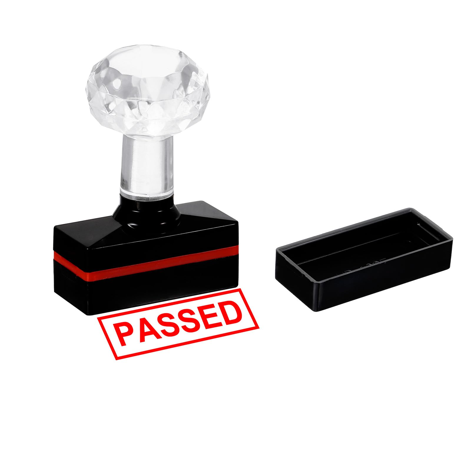 PATIKIL Passed Stamp Self Inking, Red Ink Office Stamps Pre Inked Message Stamp Refillable Business Stamp, Black