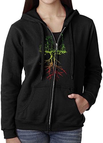 Watercolor City Roots Rasta Reggae Roots Women's Active Comfy Full-Zip Hooded Sweatshirt M