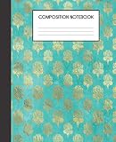 Composition Notebook: Turquoise And Faux Gold Peacock Bird Pattern College Ruled Notebook Lined School Journal
