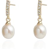 Freshwater Cultured White Pearl Dangling Drop Earrings for Classy Women