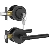 Asidrama 2 Pack Matte Black Passage with Deadbolts | Front Door Lock Set,3 Keys Included /Single Cylinder Deadbolts/ Heavy-Duty Zinc/Fits 1-3/8"-1-3/4" Doors