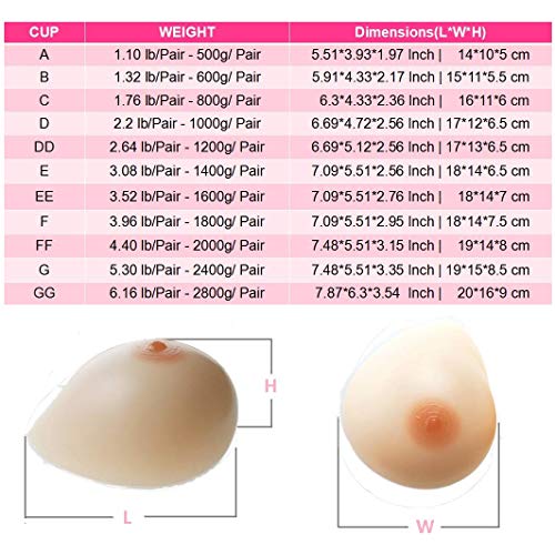 Silicone Breast Forms - Bra Enhancer, Concave Full Prosthesis Breathable Gel Medium Skin Separated Chest, C Cup 800 Gram Light Nude - Thumbnail 5
