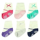 BABIBEAN Baby Girls' Anti Skid Slip Toddlers New Born Mary Jane Dress Socks 0-12 Months 6 Pairs