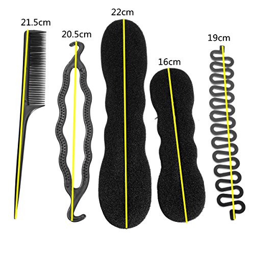 Luckyfine Hair Styling Set, Hair Styling Kit Hairdresser Accessories Magic Hair Clip Styling Pads Foam Sponge Bun Donut Hairpins Accessory Tool black