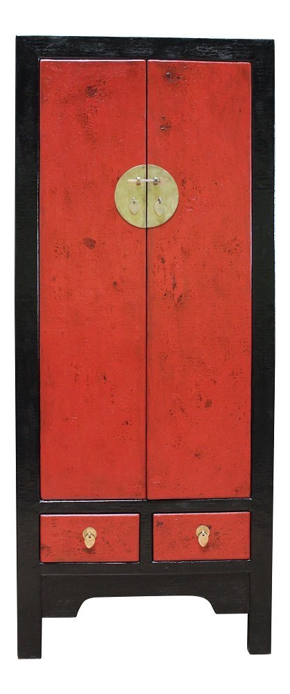Rot | Schwarzer Hochzeitsschrank Schrank Tibet Natur Holz Asia Möbel