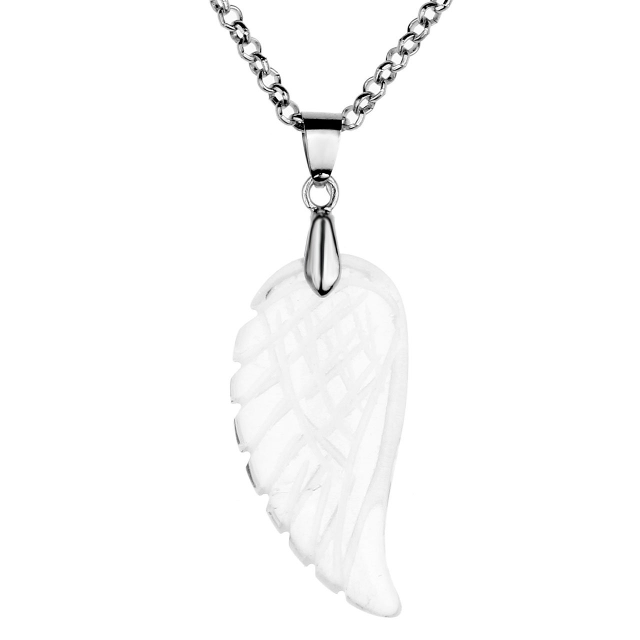 JSDDE Jewellery Charms Angel Wings Pendant Made of Healing Stones Gemstone with Necklace Wing Pendant Lucky Charm Pendant Jewellery for Women Ladies, Gemstone, Crystal