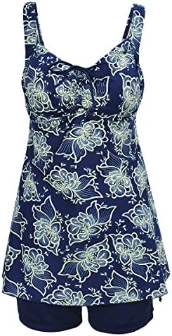 FOLWEP Women's Plus Size Bathing Suit Two Piece Tankinis Swimsuit 6XL Navy Blue