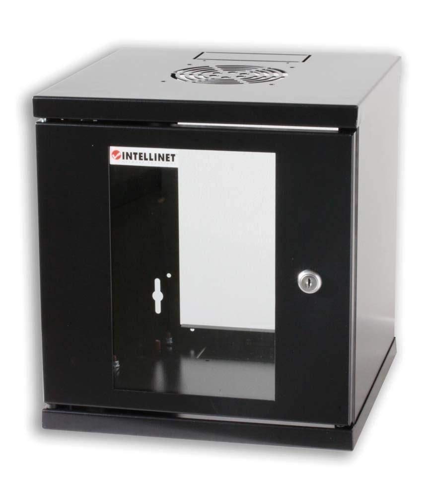 Intellinet Network Cabinet, Wall Mount (Standard), 6U, 300 mm Deep, Black, Assembled, Max 60 kg, Metal & Glass Door, Back Panel, Removeable Sides, Suitable also for use on a desk or floor, 10 Inch