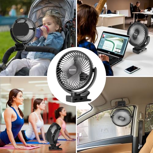 Ateroll Desk Fan Clamp 10000 mAh Remote Control, 3 Speed, USB Battery Timer & LED Lights, 360° Rotation Portable Silent Fan Powered Batteries for Car, Camping