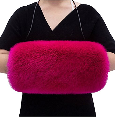 Fenghuavip Winter Bridal Faux Fur Muff Handmade with Straps (Red)