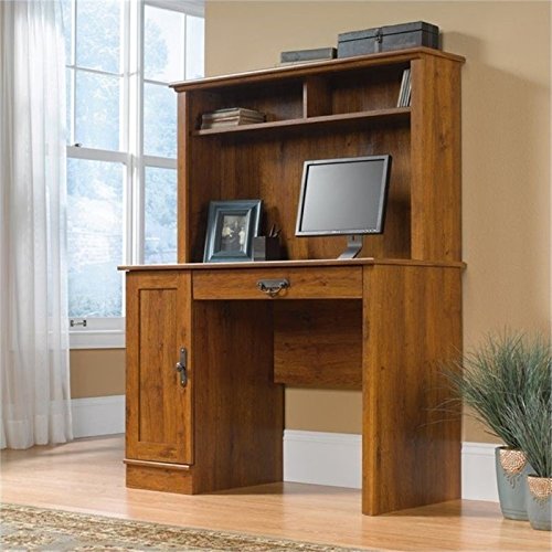 Bowery Hill Computer Credenza Hutch – Classic Cherry Finish With Glass Doors & Adjustable Shelves