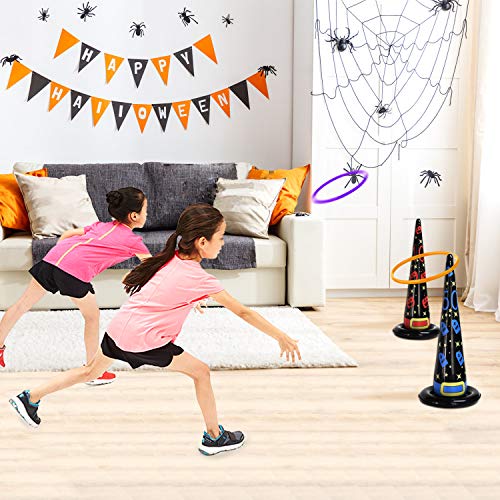 MeiGuiSha 5PCS 16 in Inflatable Witch Hat Ring Toss Game Halloween Games with 8 Plastic Ring Toss(M) - Thumbnail 4