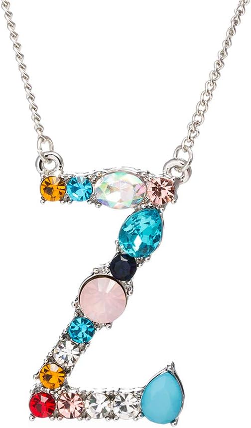 MissNity Large Initial Necklace for Girls Women in Colorful Rhinestone Silver Gold Plated 26 Letters Alphabet Pendant A-Z, 20"+2"
