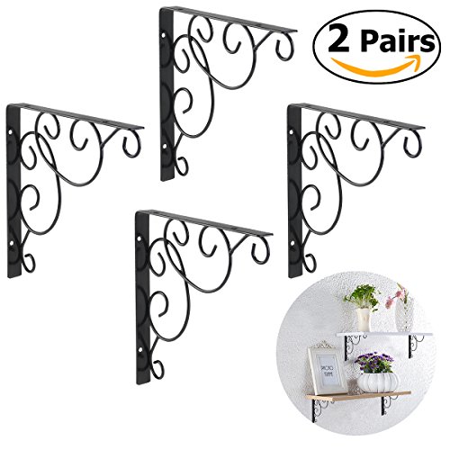 WINOMO 4pcs Shelf brackets Wall Mounted Floral Shelf Brackets Black