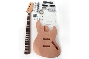 GENERIC Roasted Canadian Maple Neck DIY Electric Bass Guitar Kit Kits Unfinished Uncut Mahogany Body Rosewood Fingerboard Fretboard All Parts Included (Jbass Rosewood Fretboard)