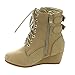 LINK GD37 Girl's Lace-Up Side Zipper Low Wedges Heel Ankle Booties