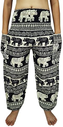 Lek Boutique Womens Elephant Print Waist 21-38 Inchs 100% Rayon US Size 0-14 (AB Black1)