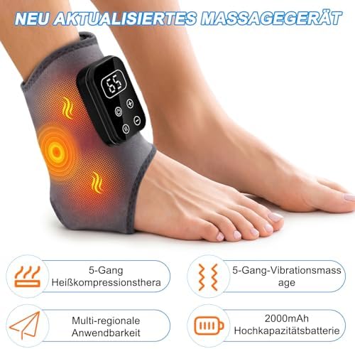 Fussmassagegerät, kabelloses elektrisches Fußmassagegerät für Schmerzlinderung & Durchblutung, 3-in-1 Triple Therapy Foot Massager mit 2000mAh Akku, 6 Heizstufen bis 65°C, Gesundheit Geschenk,grau