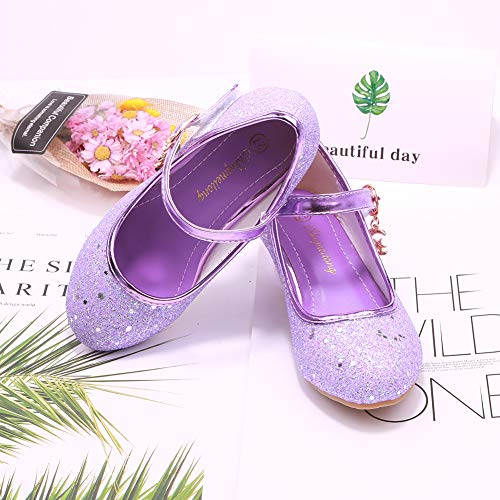 Kids Girls Flats Sparkle Party Mary Jane Princess Dress Shoes (1 M US Little Kid, Purple)