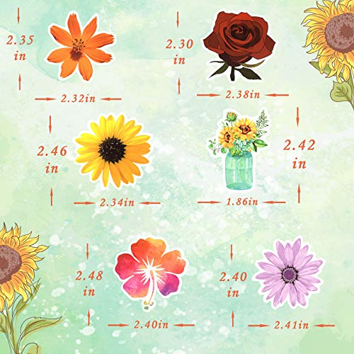 50pcs Flower Stickers for Scrapbook, Waterproof Stickers for Laptop, Trendy Vinyl Stickers for Water Bottles, [Flower Blooming] Sticker Pack Decals for Phone Case, Scrapbook, Adults, Girls